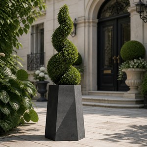 Pot de fleurs géométrique moderne en ciment à facettes, finition mate, pour intérieur et extérieur, jardin et maison - Product Image 1