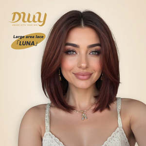 Perruque synthétique sans colle Luna-DWY, Lace Front 13x6, raie libre, coupe bob longueur épaule, Yaki lisse, 24-30 pouces, transparente - Product Image 6