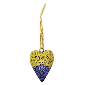 Gold Glitter Heart Shape Hanging Christmas Ornament Metal Decoration with Snowflake Design for Holiday Tree Home Festive Decor - Product Image 3