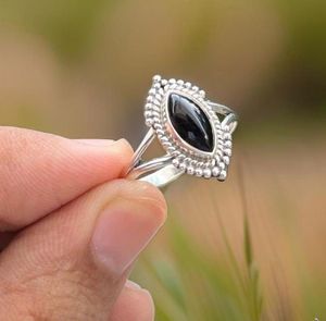 Bague classique en argent sterling 925 pour femme, pierre précieuse onyx noir naturel, sertie en bélière, pour mariage et soirée - Product Image 2