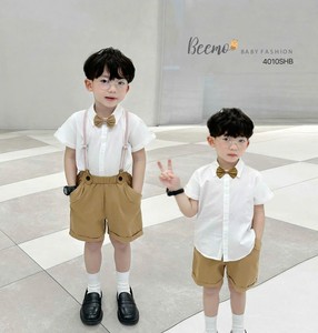 Conjunto de camisa y cinturón con cuello de lazo de algodón 100%, ropa Formal de manga corta para bebés de 1 a 7 años para el verano caliente - Product Image 2