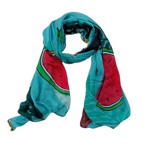 ผ้าพันคอผ้าฝ้ายโมดอลสำหรับผู้หญิง100% ลายพิมพ์ดิจิทัลแตงโมและนกน่ารักลายดิจิทัลลายรูปแบบคล้ายเพชรที่หลากหลาย - Product Image 1