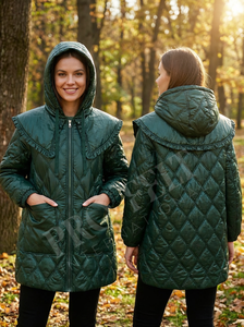 Chaqueta Larga Acolchada con Capucha, Chaqueta de Invierno con Cierre de Cremallera y Costuras en Forma de Diamante, Abrigo Informal Acolchado, Transpirable para Exteriores - Product Image 2