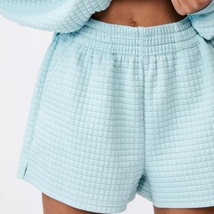 2022 nouveau Design femmes gaufré tricoté survêtement court ensemble ample Fitness séchage rapide respirant sweat brodé solide pull - Product Image 6