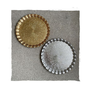 จานบุฟเฟ่ต์อิฟตาร์รอมฎอนตกแต่งถาดเสิร์ฟแฮนด์เมดถาดกลมถาดเสิร์ฟอาหารทองและเงินในราคาต่ํา - Product Image 1