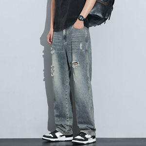 Classic destroyed denim <b>jeans</b> for <b>men</b> slim fit casual <b>ripped</b> pants comfortable durable stylish street fashion - Product Image 1