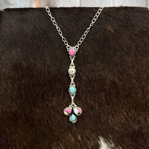 Collier turquoise en argent sterling fait à la main en barbe à papa, cadeau de bijoux en pierres précieuses bleu rose unique pour elle - Product Image 1