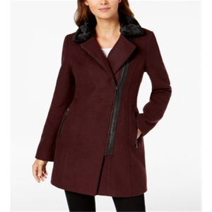 Cappotto Asimmetrico Maralyn Me per Ragazze, Rosso Taglia XS, Collo in Pelliccia Sintetica, Stampa in Lana, Trench Lungo/Corto Imbottito in Cotone con Dettagli in Pelliccia di Coniglio e Volpe - Product Image 2