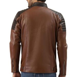 Vestes d'hiver pour hommes en cuir véritable noir de qualité supérieure, col montant, toile, respirantes, doublure en coton à séchage rapide, vente en gros - Product Image 3