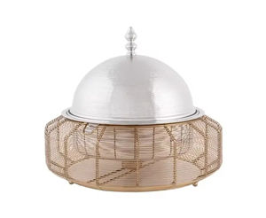 Casserole artistique en acier inoxydable martelé avec poignées dorées et couvercle floral Un superbe chauffe-plats pour l'élégance de mariage - Product Image 5