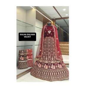Hecho a mano de calidad superior terciopelo Lehenga trabajo de bordado de lujo mejor precio para indio paquistaní Choli ropa proveedor directo - Product Image 3