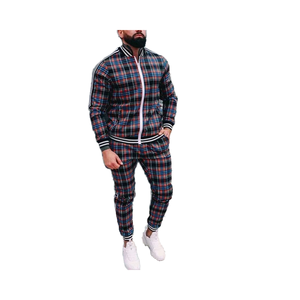 Conjunto de chándal informal de otoño para hombre, nueva sudadera con cremallera y chaquetas de moda con bolsillo a cuadros coloridos - Product Image 1