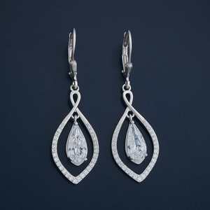 92.5 <b>Silver</b> <b>Drop</b> <b>Earrings</b> with Turquoise and Diamond Trendy Pendant Design for Wedding Party or Gift 183097 - Product Image 1