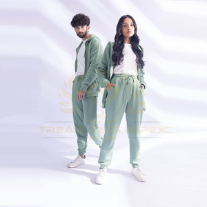 Ensemble de jogging 2 pièces unisexe décontracté Haut à fermeture éclair avec cordon de serrage à la taille Pantalon de survêtement en coton Sweat à capuche solide Street Wear Hiver - Product Image 1
