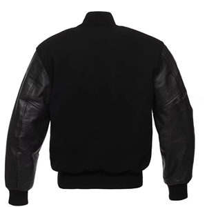 Men's ALL Black Varsity <b>Jacket</b> Regular Fit Turn-down Collar Single Breasted Solid Color Casual Style - Product Image 2