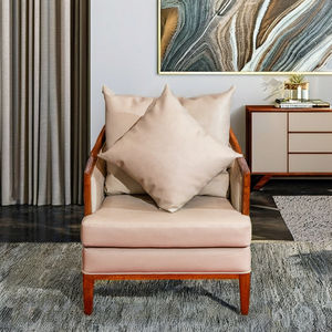 Silla individual de madera de fresno de estilo de lujo con asientos de cuero, muebles elegantes para sala de estar - Product Image 1