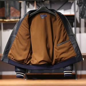 Chaqueta auténtica con cuello levantado para hombre de alta calidad, lienzo de béisbol, bordado de Tigre, piel de oveja curtida vegetal, impermeable - Product Image 3