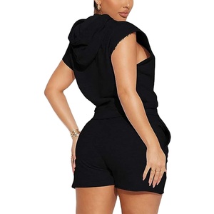 Sweats à capuche pour femmes Sweat à capuche sans manches 100% coton éponge gym entraînement pour femmes sweats à capuche sans manches teints en noir couleur unie - Product Image 2