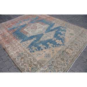 Alfombra Turca Vintage de 7.8x9.6 pies, Alfombra Extra Grande, Alfombra Azul Sólida - Product Image 2