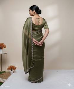 Sari moderne en soie GMY avec bordure en dentelle faite à la main, chemisier non cousu, pour fêtes et occasions spéciales, prix de gros, vêtement ethnique vert - Product Image 2