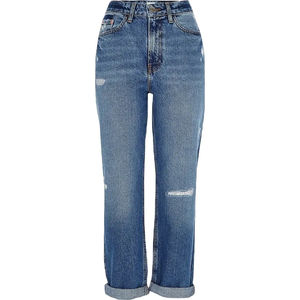 Factory Price Dark Blue Washed Denim Blank Stretchy Ladies <b>Baggy</b> <b>Jeans</b> Stylish Wide Leg Pants for <b>Women</b> <b>Jean</b> Manufacturer - Product Image 1