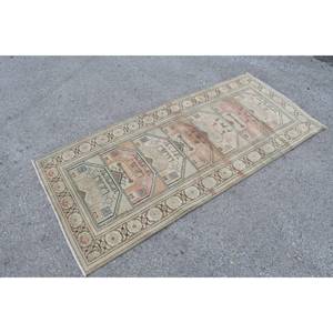 Tapis turc Vintage classique Beige bleu Patchwork Design 2,9 X 6,6ft laine tissée salon tapis Rectangle Puzzle motif Latex - Product Image 3