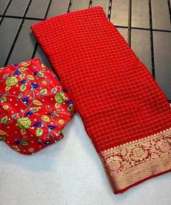 Party Wear Sari con Encaje y Algodón Floral Highlights - Product Image 1