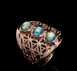 Rose Gold Plated 925 Silver Labradorite Classic Bezel Setting <b>Rings</b> for Women Engagement Wedding Gift Jewelry - Product Image 3