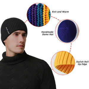 Gorro de calavera de invierno acrílico 100% personalizado, gorro de diseñador con logotipo abullonado, gorro de punto cálido Hip Hop alto, impresión Digital adecuada para viajes - Product Image 3