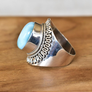 Wholesale 925 Sterling <b>Silver</b> Boho Dainty Larimar <b>Statement</b> <b>Rings</b> for Women Anniversary Partywear Gift - Product Image 3