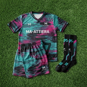 ชุดเสื้อฟุตบอล MA-ATTIERA สีเขียวอมฟ้าชมพู รุ่น Glitch สำหรับผู้ชาย ผ้าโพลีเอสเตอร์ระบายอากาศได้ดี ชุดทีมฟุตบอล รับผลิตตามแบบ OEM - Product Image 6