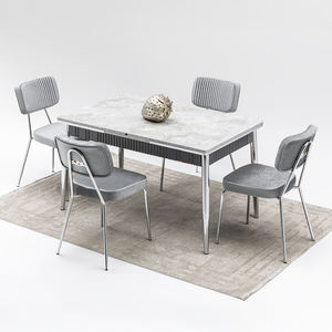 Juego de mesa de comedor extensible moderna con sillas tapizadas grises Juego de comedor con marco de metal elegante para el hogar y la Cafetería - Product Image 2