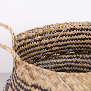 Wholesale Eco Friendly Black Zigzag Pattern Seagrass Belly <b>Basket</b> <b>Storage</b> <b>Baskets</b> Wicker <b>Baskets</b> Home Organizer Plant Pot Decor - Product Image 6