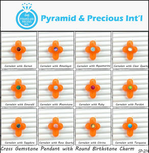 Pendentif fin en croix de rubis teint en cornaline, lunette en plaqué or plaqué rhodium, double pierre de naissance, fournisseurs de l'Inde - Product Image 2