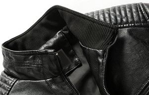 Chaquetas de cuero con cremallera completa para hombre Chaqueta de plumón de cuero de diseño clásico para hombre Chaqueta de moda para hombre con cuello levantado - Product Image 6