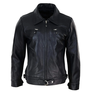 ESPRIT Casual Winter Jacket 100% Real Cow Skin Breathable Black Satin Lining Zipper Closure Turndown Collar High <b>Street</b> Plain - Product Image 1