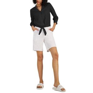 INC International Concepts Top da donna di grandi dimensioni in tessuto nero con bottoni e orlo annodato - Product Image 1