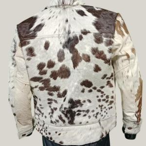 Pelo genuino de calidad en chaqueta occidental Chaquetas estilo vaquero Abrigo de piel de vaca Estampado de animales Estilo occidental Marrón y blanco - Product Image 5