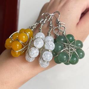 ต่างหูหินโมราสีเหลืองสีเขียว Aventurine Rose Quartz ทำด้วยมือกลมลูกปัดคริสตัลการรักษาของขวัญต่างหู dangly - Product Image 4