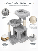 Arbre à chat compact et condo pour chat avec grande perchoir-hamac et poteaux à gratter en sisal pour chats d'intérieur OEM ODM Personnalisé