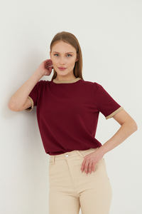 Blusa de verano de punto de manga corta con cuello redondo para mujer, Camiseta cómoda y elegante transpirable a rayas, servicio OEM de alta calidad - Product Image 5