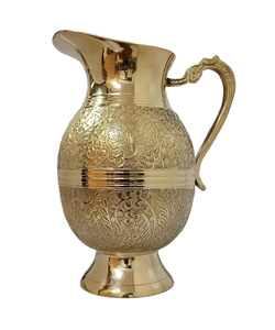 Pichet en laiton pur gaufré style Mughlai pour servir de l'eau dans la maison, hôtel ou restaurant Article cadeau parfait - Product Image 1