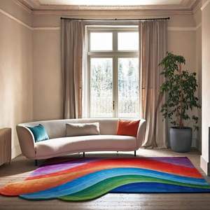 พรมขนสัตว์ลายคลื่นทำมือขนาด3.50x6ฟุต, ดีไซน์ทันสมัยตัวหนาสีสันสดใสกันลื่นสำหรับห้องนั่งเล่น - Product Image 3