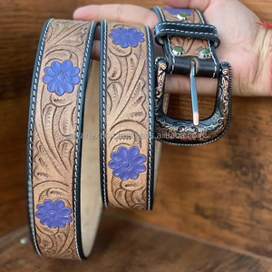 Recién llegado, cinturones de cuero hechos a mano, cinturones de cuero genuino occidental, cinturón Floral de piel de vaca vaquero y vaquera de alta calidad personalizado - Product Image 2