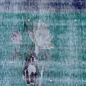 Alfombra de 1.6x3.9 pies, Alfombra Turca Vintage, Alfombra Marroquí de Lana Azul Verde - Product Image 5