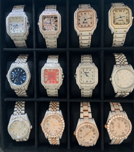 Montres de luxe en diamant moissanite de qualité supérieure, bracelet en acier inoxydable et cuir, mouvement à quartz, parfaites pour les fêtes et le port quotidien, en gros - Product Image 1