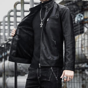 2025 hommes veste en cuir décontracté mince surdimensionné veste en cuir pour hommes mode col montant fermeture éclair vestes en cuir pour hommes - Product Image 2