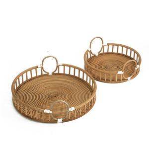 Stylish Brown Rattan Tray Unique Design Natural Eco-Friendly Serving Tray Home Decor <b>Fruit</b> & <b>Vegetable</b> <b>Tools</b> Wholesale - Product Image 2