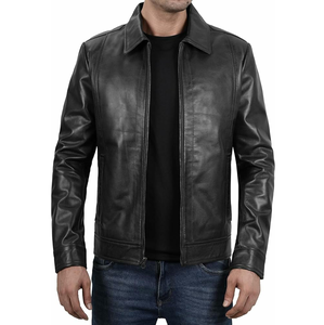 <b>Stand</b> Collar Custom Men's Cow Skin Leather Jacket High Quality Breathable Winter Zipper Design Most Popular - Product Image 2