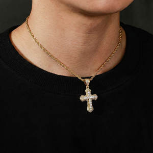 황동 십자가 펜던트 목걸이 힙합 스타일 지르콘 트렌디 디자인 일상 착용용 어머니의 날 발렌타인데이 - Product Image 4